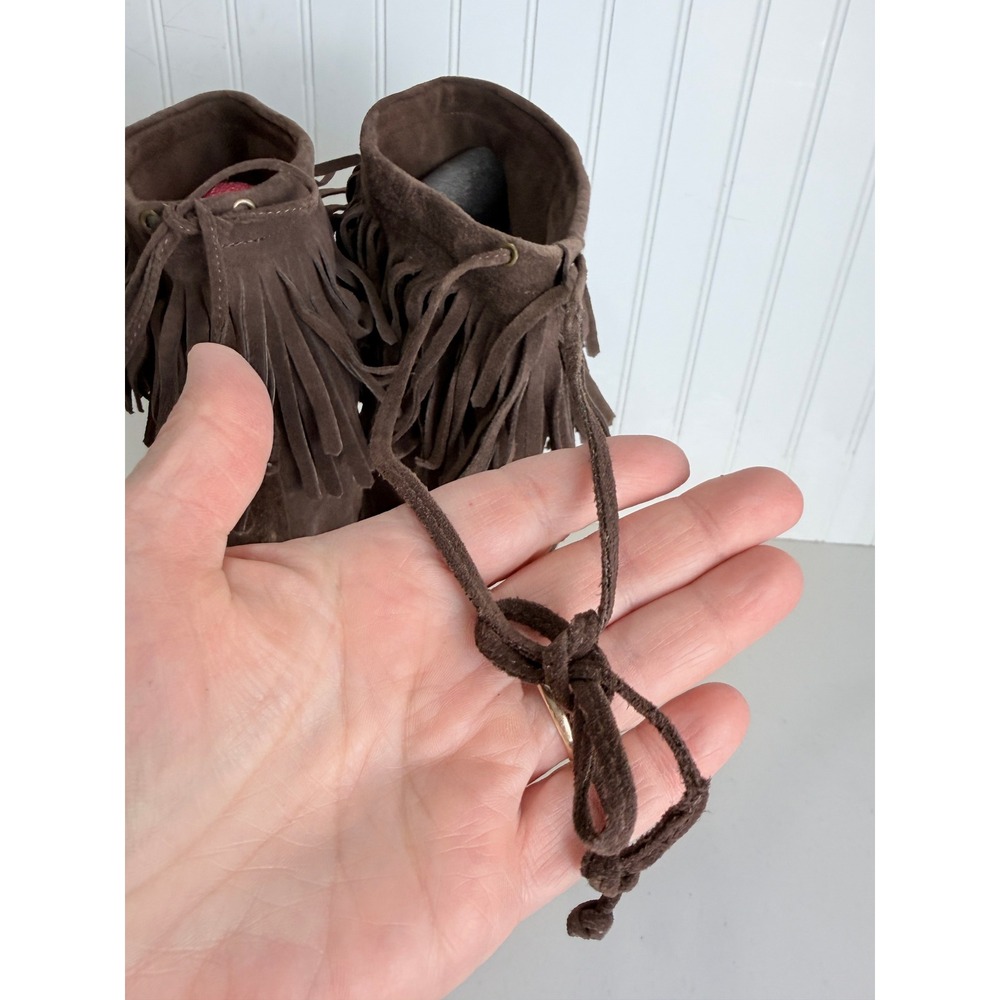 Daniblack Chocolate Taupe Suede Fringe Collar Tall Boot Flat Boho 8M Festival - Picture 11 of 16